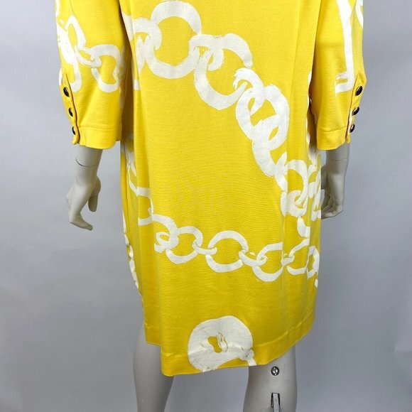 Lilly‎ Pulitzer Jonah Shift Dress Women L 3/4 Sleeve Stretch Yellow Chain Key